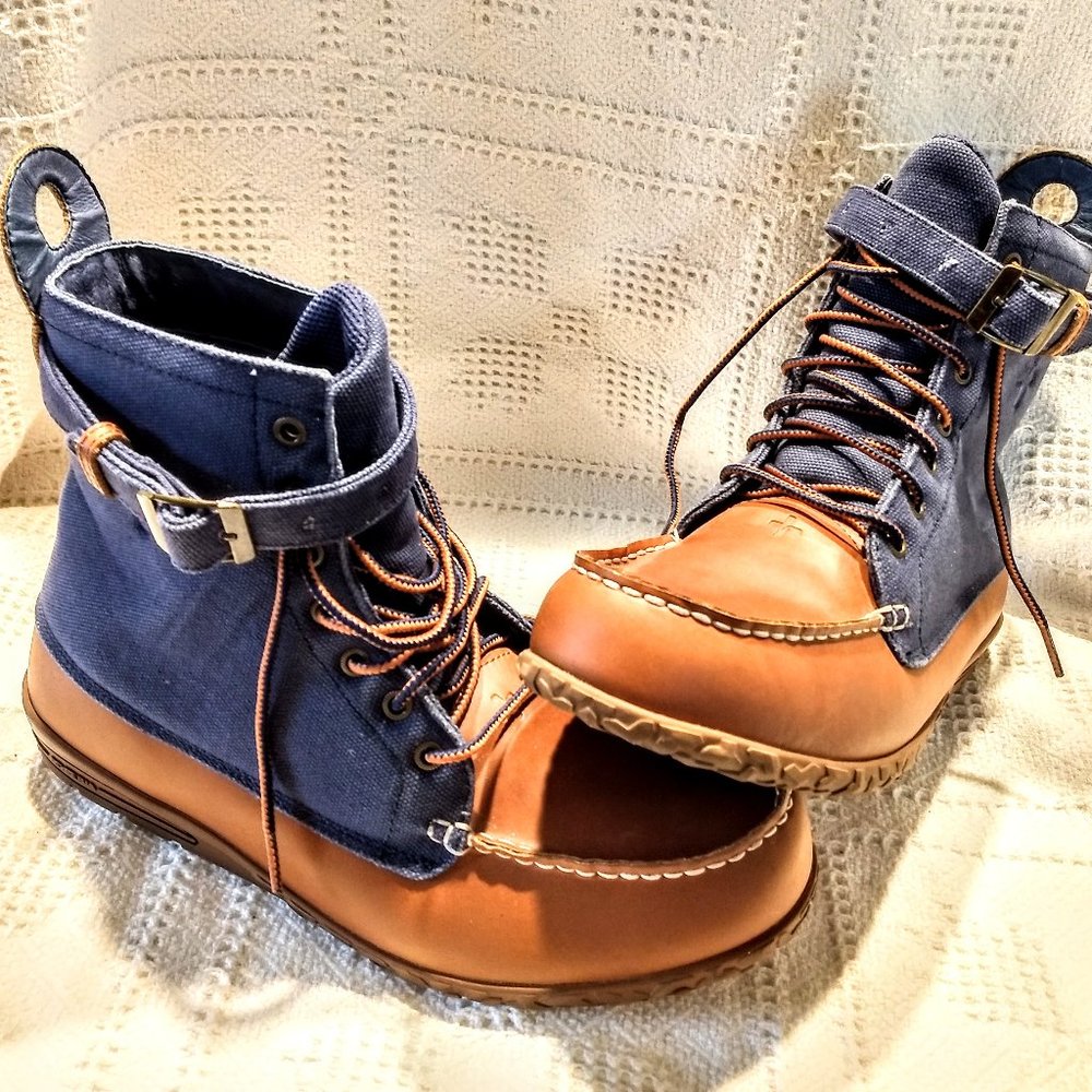 EUC Men’s Psyberia Endura Rain Boot Navy Brown Size 11. Leather & Canvas.